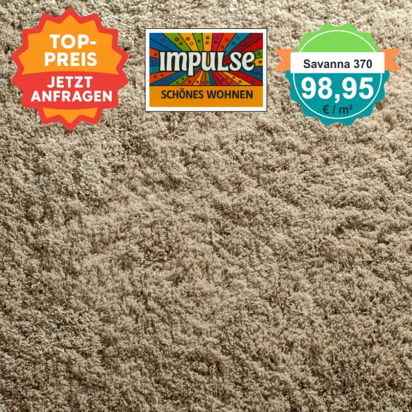 JAB Savanna 370 Strand – Draufsicht des Hochflor-Teppichbodens mit Preisangabe